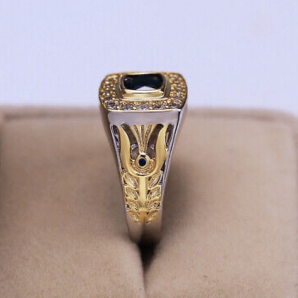 NEW Two Tone Ring for Men/women 925 Silver Blue - Picture 2 of 9